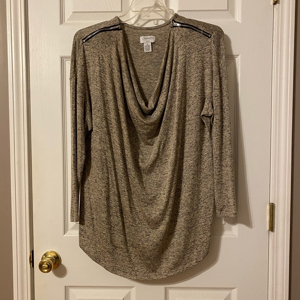 EUC Gray Brown Lightweight Long Sleeve Sweater with Zipper Accents 1X